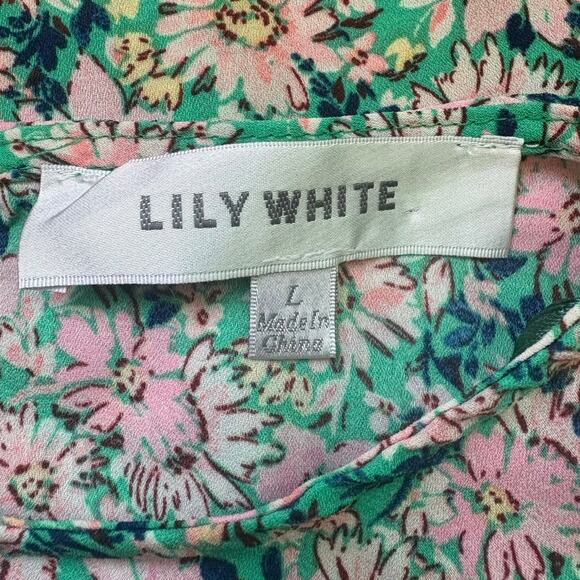 Lily White Green Pink Floral Blouse Large - Picture 3 of 4